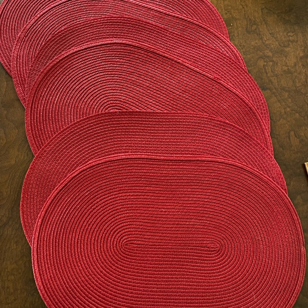 Dark Red Oval Placemats set of 6 braided woven